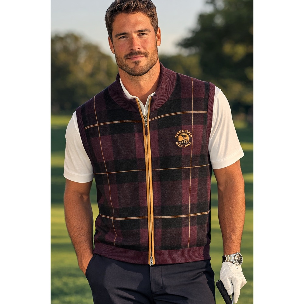 Fairway & Greene Pebble Beach Golf Links Italian Merino Wool Zip Sweater Vest M